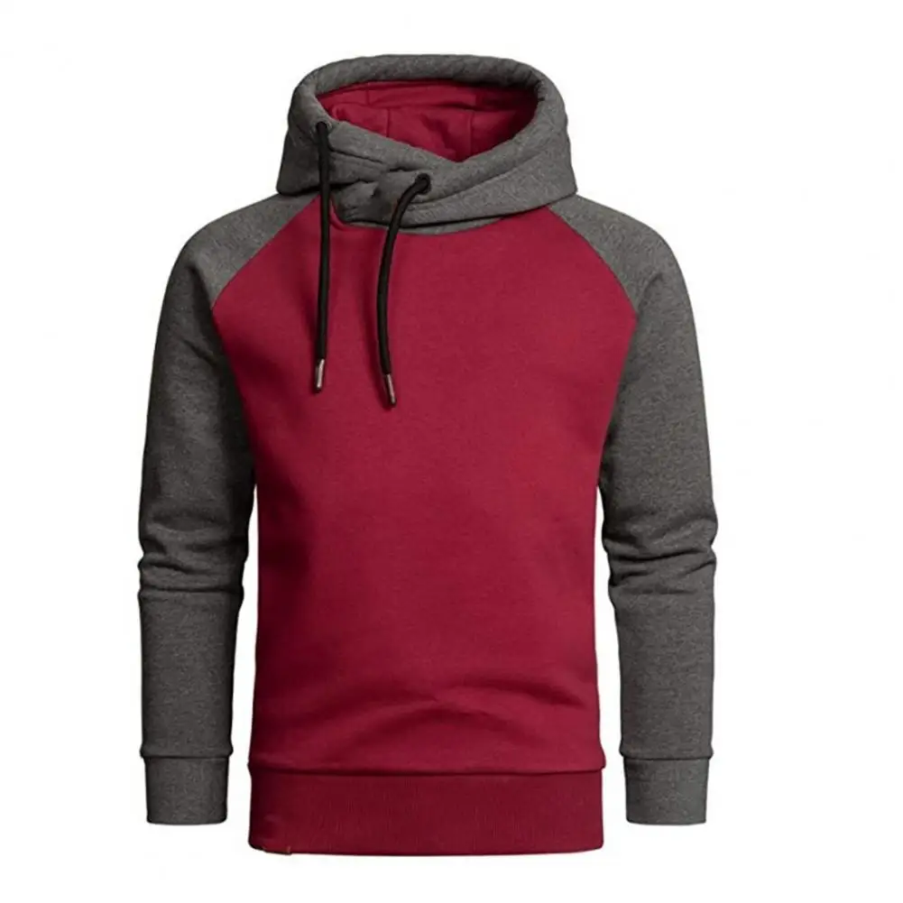

Men Hoodie 2021 Autumn Winter Contrast Color Ribbed Cuff Warm Pullover Patchwork Sweatshirt Male Clothes for Daily Wear