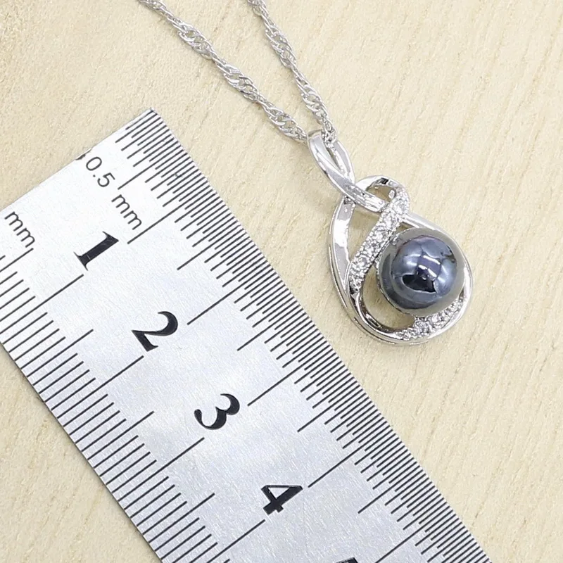 Набор украшений для женщин из черного жемчуга серебряного цвета с цирконом