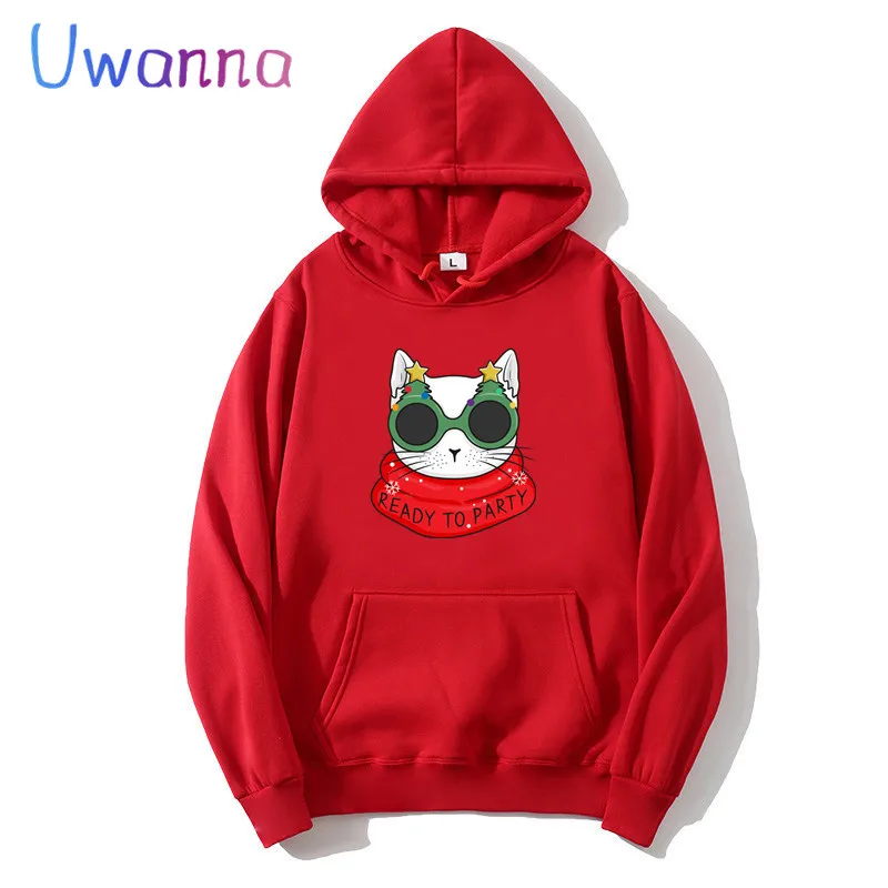 Christmas Cat Oversized Women Hoodies Long Sleeve Kawaii Women Clothing Sweetshirts Cute Cartoon Casual Hoodie Dropshipping