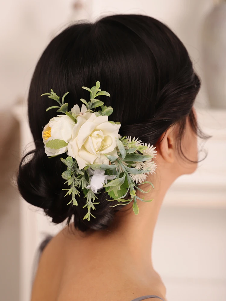 Белые свадебные гребни для волос Boho деревенские цветочные невесты зеленые