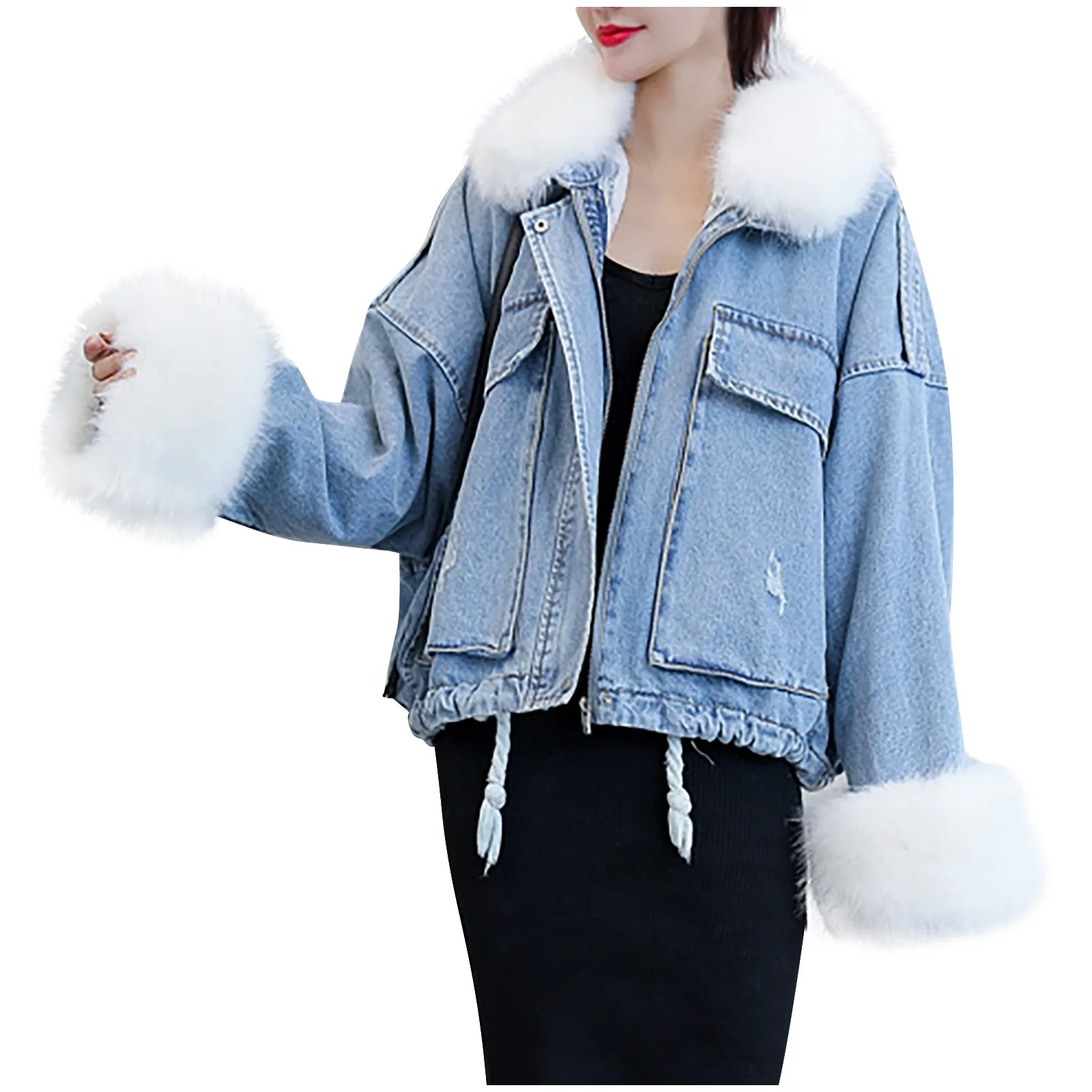 

2021 Women Jacket Fashion Woman Plus Size Women Warm Denim Short Coat Collar Jacket Slim Winter Hooded Outwear Coats woman parka