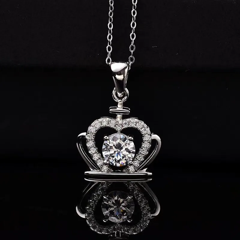 

925 Серебряная корона-кулон moissanite1.00ct коготь инкрустированный роскошный подарок ювелирные изделия Серебряное ожерелье для женщин