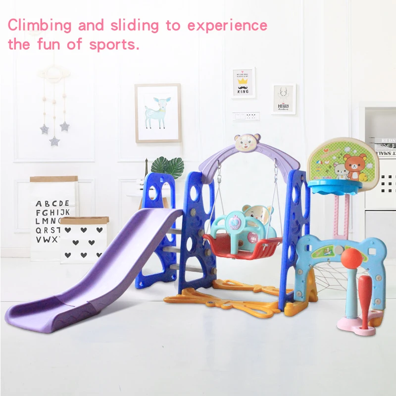 

Ruizhi Children 6 In 1 Lovely Bear Slide Swing Combination With Basketball Football Goal Baseball Kids Outdoor Sport Toys RZ1255