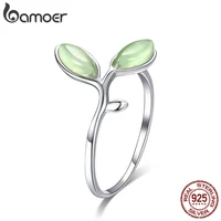bamoer 925 sterling silver hope green tree leaves tree buds female finger rings for women sterling silver jewelry scr453