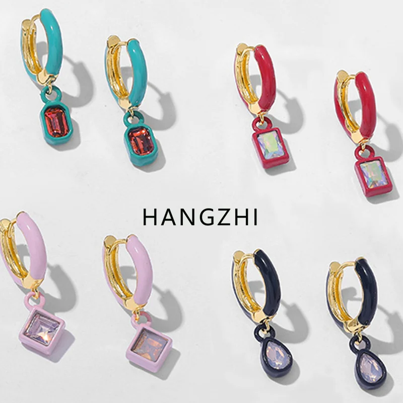 

INES New Color Drip Glaze Enamel Zircon Geometric Drop Circle Earrings for Women Girls Party Fashion Dangle Jewelry HANGZHI 2021