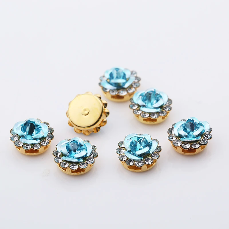 Light Blue RESEN, 100 шт, 10 мм, разноцветные модные круглые стразы для шитья, стеклянные хрустальные стразы в форме цветка, пришивные стразы для свадебного украшения - Цвет: Light Blue