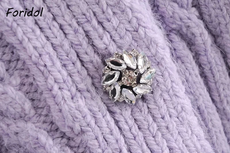 

Foridol Sequined Button Knitted Purple Cardigan Sweater Women Autumn Winter Oversized Short Vinatge Thick Twist Cardigan 2021