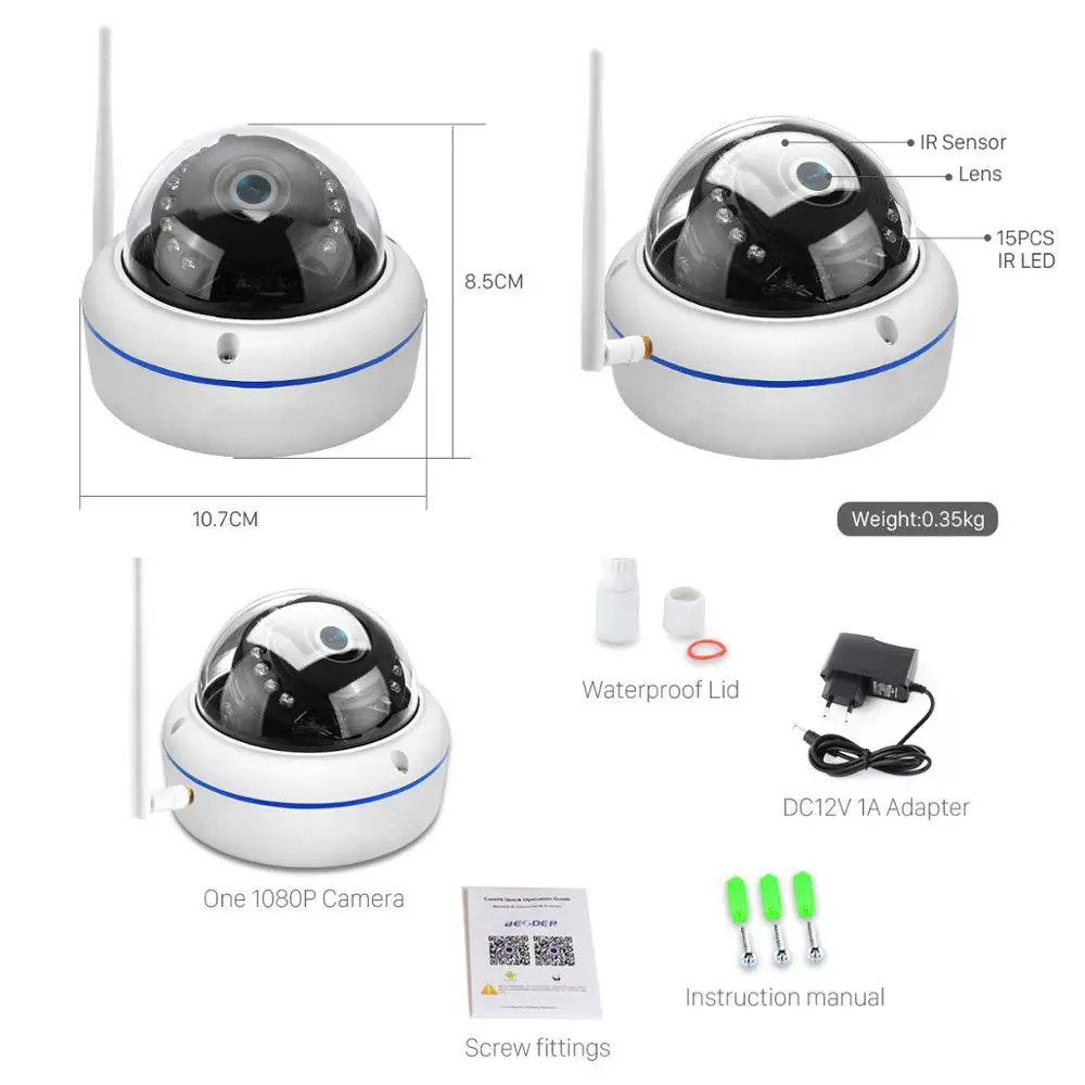 

H.265 5MP 1080P HD Vandal-proof IP Camera Wifi P2P TF Card Slot CCTV Dome Camera Wireless Wired Audio Recorded Security Camera