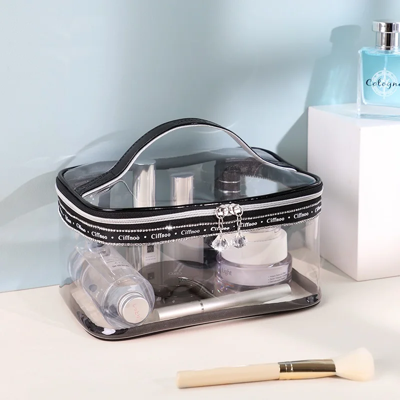 

Women Waterproof Clear Makeup Bag Fashion Diamonds PVC Organizer Cosmetic Large Make Up Wash Toiletry Transparent Toilet Bags