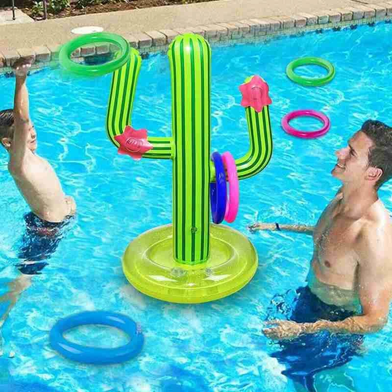 Summer PVC Inflatable Cactus Swimming Pool Accessories Ring Toss Games Pool Float With 4 Ring Parent-child Outdoor Party Game