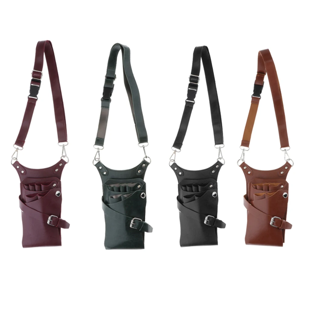 

Perfeclan PU Barber Hair Cutting Bag Scissor Pouch with Waist Shoulder Belt - Dark Coffee/Green/Black/Brown Optional