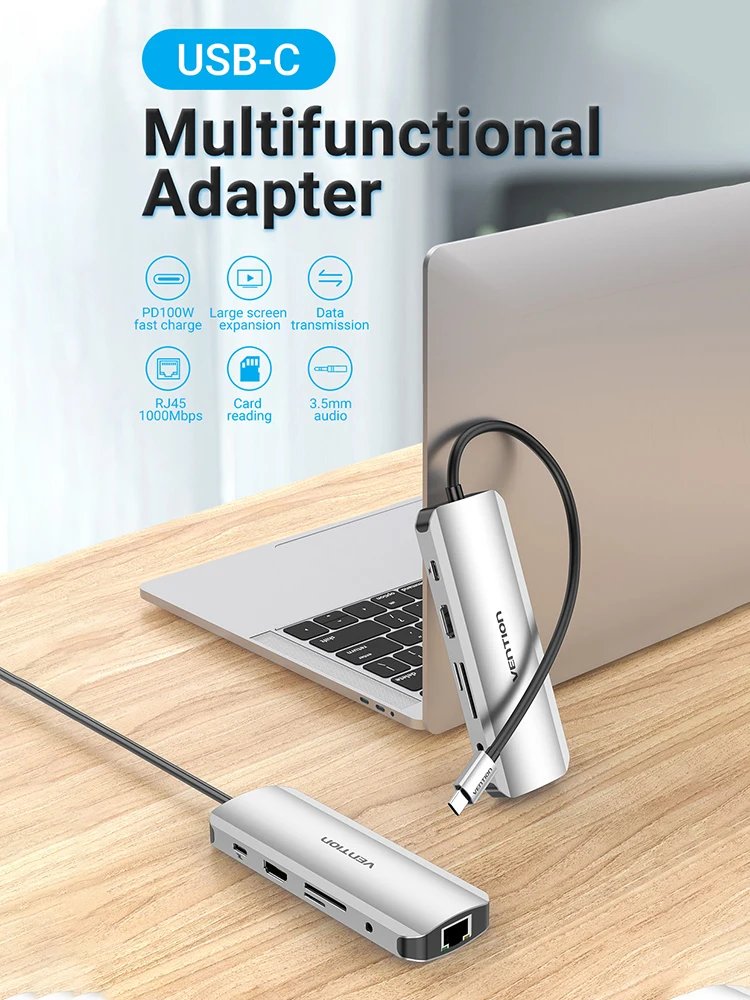 

USB- VENTION 3,0, 4K, VGA, PD, 100 , RJ45, 3,5