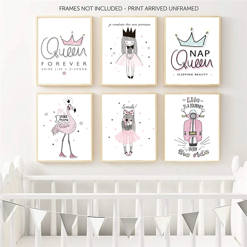 Постеры на холсте с изображением розового фламинго мотоцикла девочки принцессы