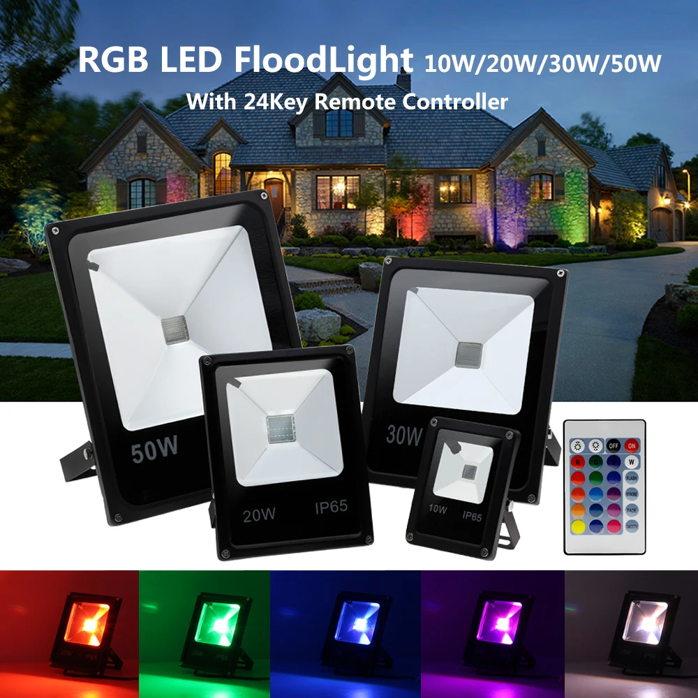 Светодиодный прожектор 220 В, 10 Вт, 20 Вт, 30 Вт, 50 Вт, RGB прожектор, наружный водонепроницаемый прожектор, отражатель с дистанционным управлением для сада