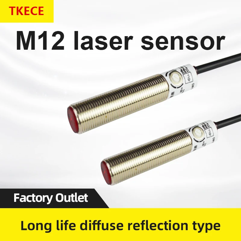 

TKECE M12 laser diffuse reflection photoelectric switch sensor DC NPN normally open 24v infrared M12DJ-D15N1