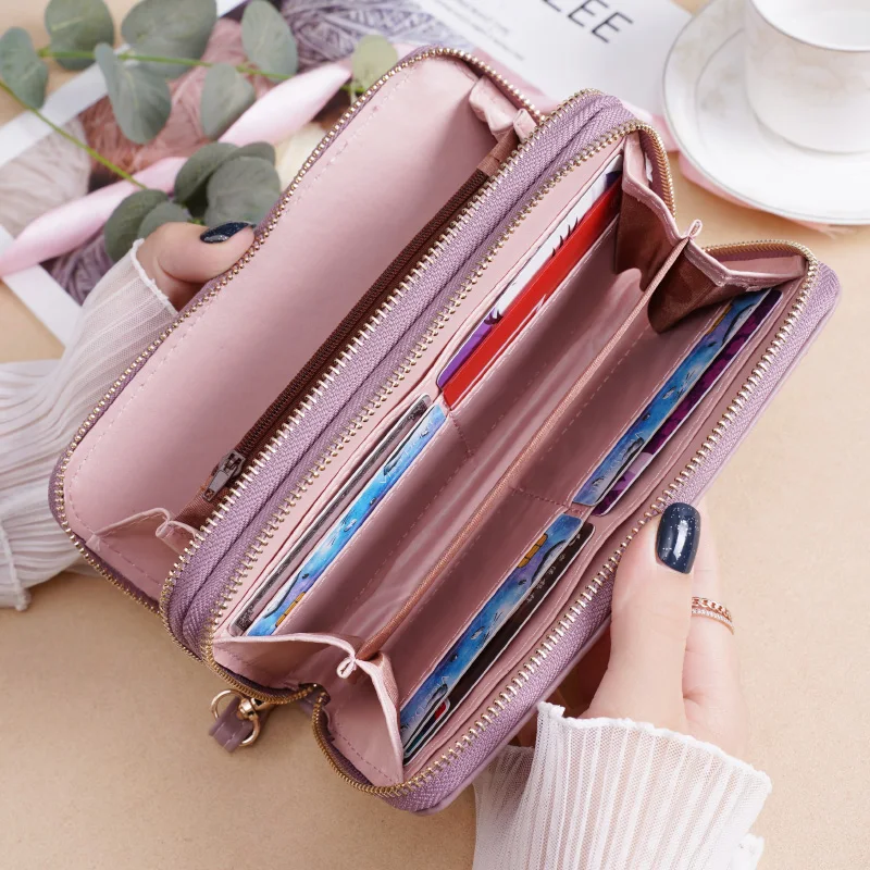 

Western Retro Women`s Wallet Double Zipper Large Capacity Lady Clutch PU Leather Money Clips Female ID Card Holder Phone Purse