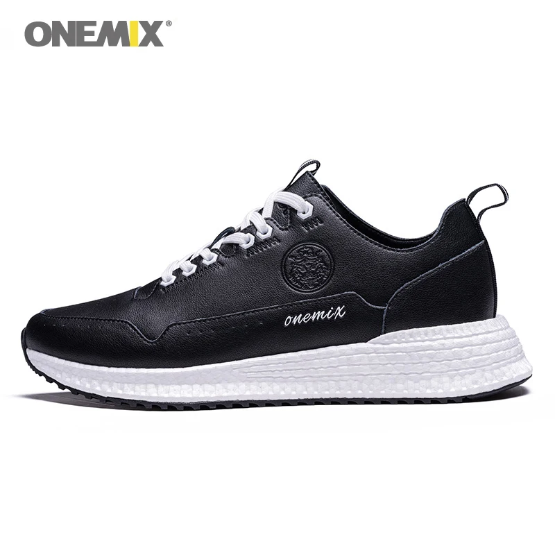 

ONEMIX New Men Running Shoes Leather Lace Up Trainers DMX Walking Leisure Lightweight Sneakers Fitness Trekking Shoes