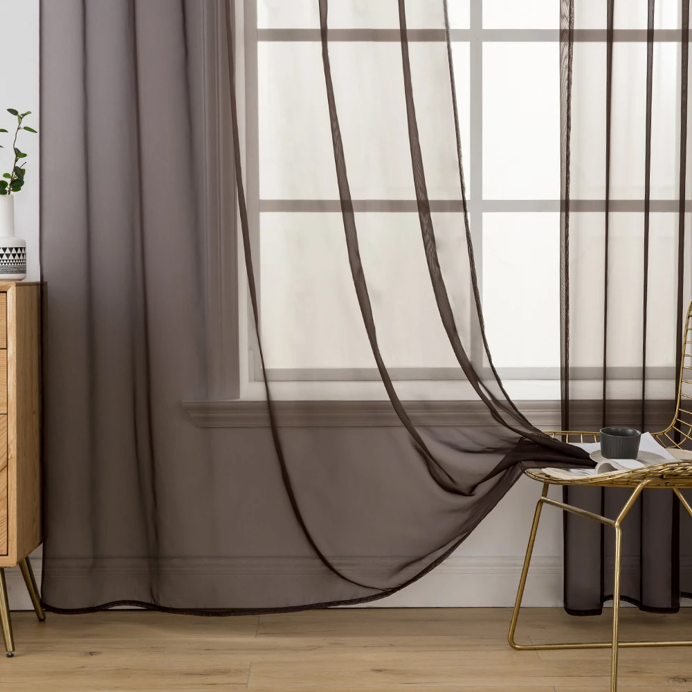 Coffee Sheer Curtains For Living Room Window Tulle Bedroom Modern Solid Yarn Voile Drapes Kitchen Screening Treatment | Дом и сад
