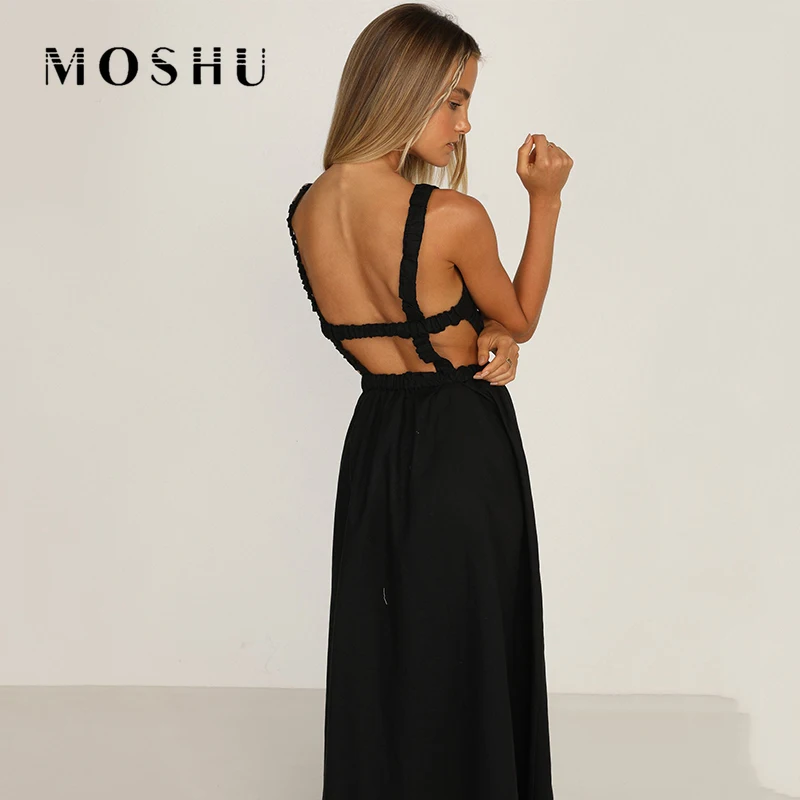 

Sexy Backless Dress 2021 Women Maxi Dress Vintage Elegant Party Dress Female Spaghetti Strap White Summer Dress