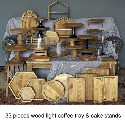 Coffee 33pcs set SWEETGO Деревянный Торт Стенд набор 33 шт. лес стиль торт инструменты демонстрационный лоток открытый Свадебный десертный стол вечерние поставщик - Цвет: Coffee 33pcs set