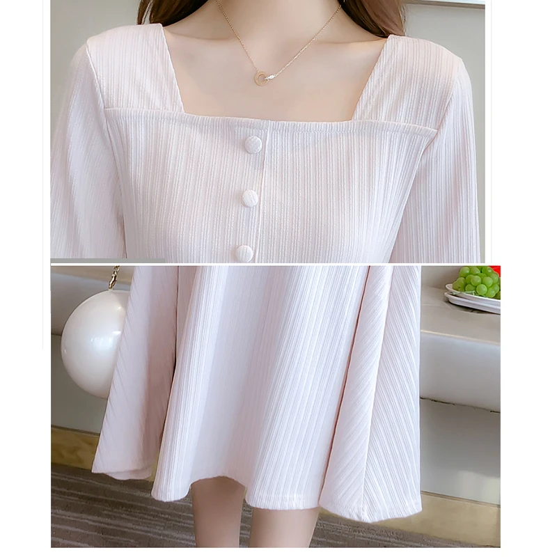 

Elegant ladies autumn new A-line solid color long dress square collar long sleeve high waist bow ruffled office dress h0083