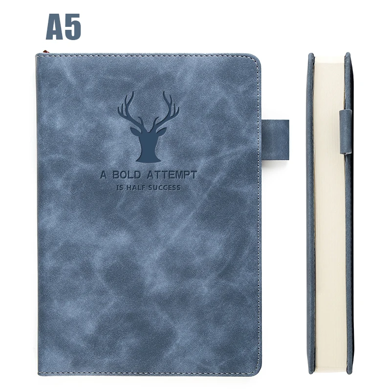Denim Blue(With deer head) 360 страниц, супер толстый воск, кожа, А5, блокнот, бизнес, офис, повседневная работа, блокнот, S, бесплатное изображение, логотип компании - Цвет: Denim Blue(With deer head)