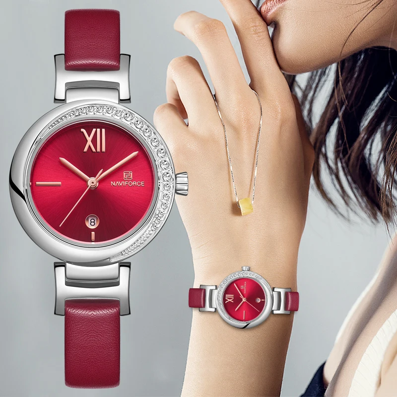 NAVIFORCE женские часы брендовые Модные Роскошные Кварцевые девушка платье кожаные