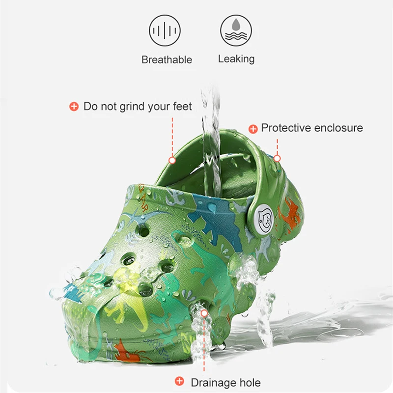 Kids Sandals Summer Baby Children Clogs Mules Boys Dinosaur Garden Shoes Beach Flat Cave Hole Sandals Toddler Slippers For Girls