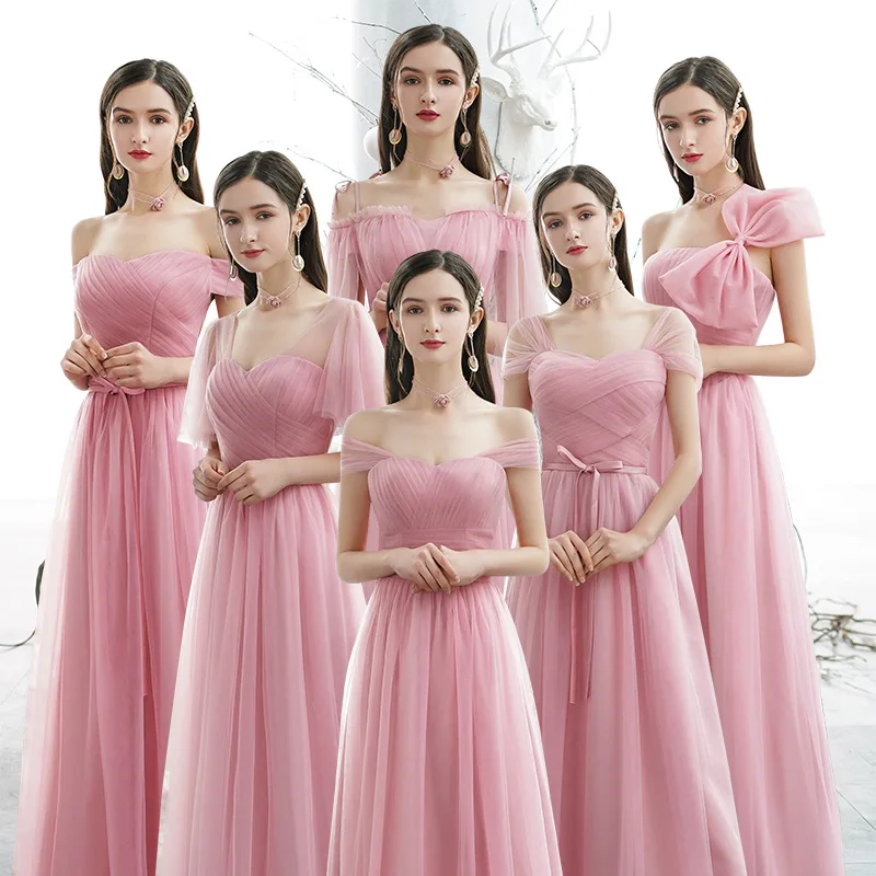 

Fashion 6 Styles Elegant Formal dress Pink Wedding Vestidos Party Prom Bridesmaid Evening Long Dress Women Banquet maxi dress