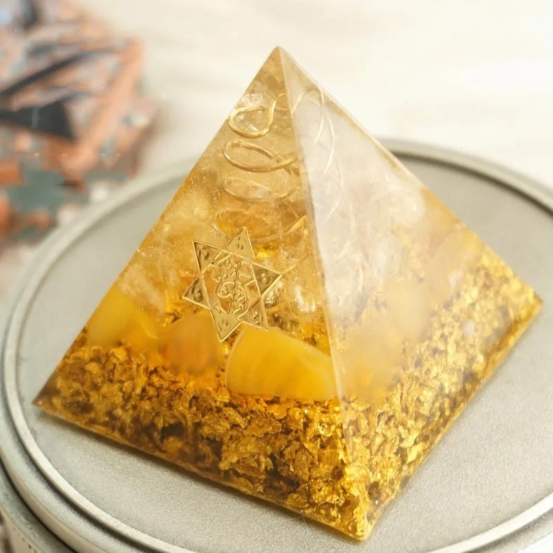 

Orgonite Pyramid symbolizes the lucky citrine pyramid energy converter to gather wealth and prosperity decor resin flatback