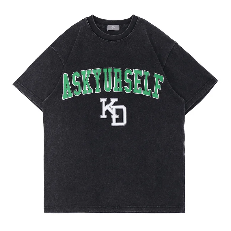 Новинка футболка ASKYURSELF с зеленым буквенным принтом для мужчин и женщин Винтажная