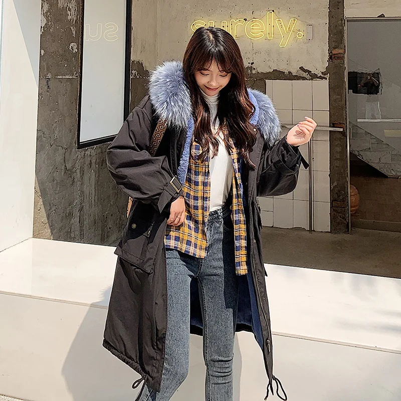 

Women Winter New Fashion Solid Color Large Fur Collar Hooded Parkas Female Casual Long Warm Coat Ladies Slim Brand Coats ML786