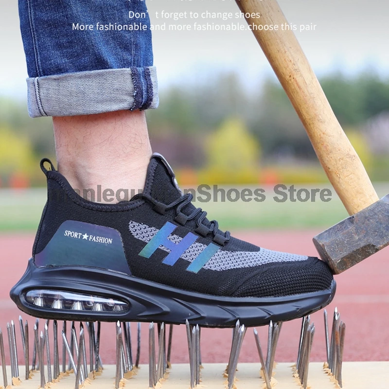 

Steel Toe Shoes Men Work Safety Shoes Male Air Cushion Work Sneakers Breathable Anti-smashing Safety Work Boots Unisex Footwear