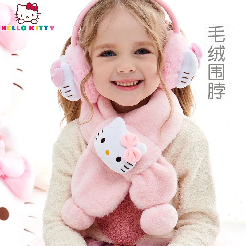 

Детский шарф Hello Kitty, шарф для девочек, плюшевый осенне-зимний плотный теплый ветрозащитный шарф для маленьких девочек, Корейская версия