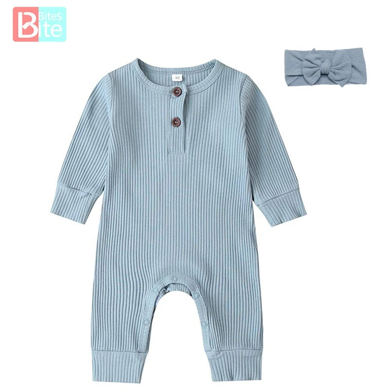 

2021Newborn Jumpsuits Infant Baby Long Sleeve Rompers Summer Girl boy Unisex Rompers Baby Cotton Clothes Solid Color 0-24 Months