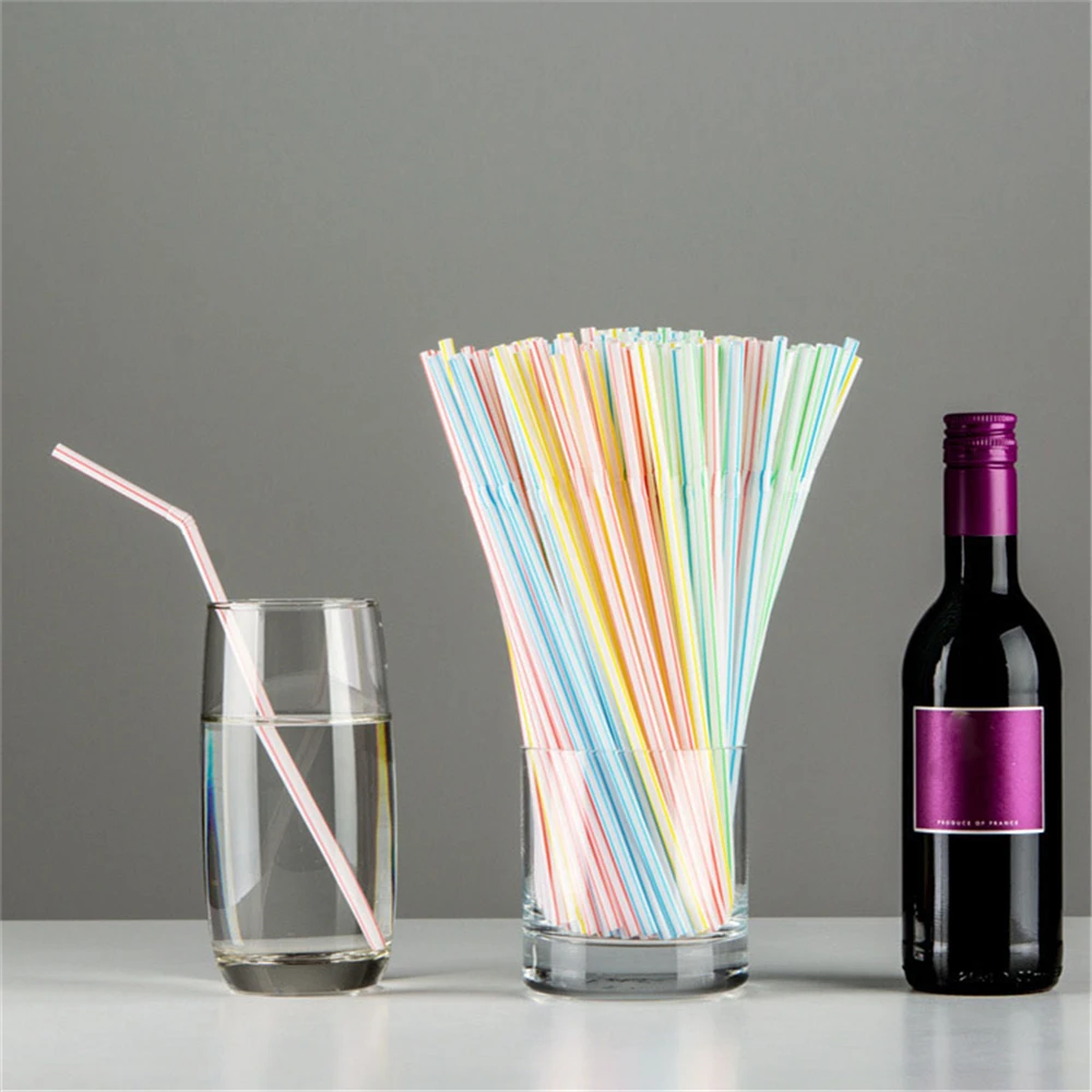 

100pcs Plastic Drinking Straws Party Multi-color Striped Disposable Straws Plastic Bendable Straws Disposable Kitchen Utensils