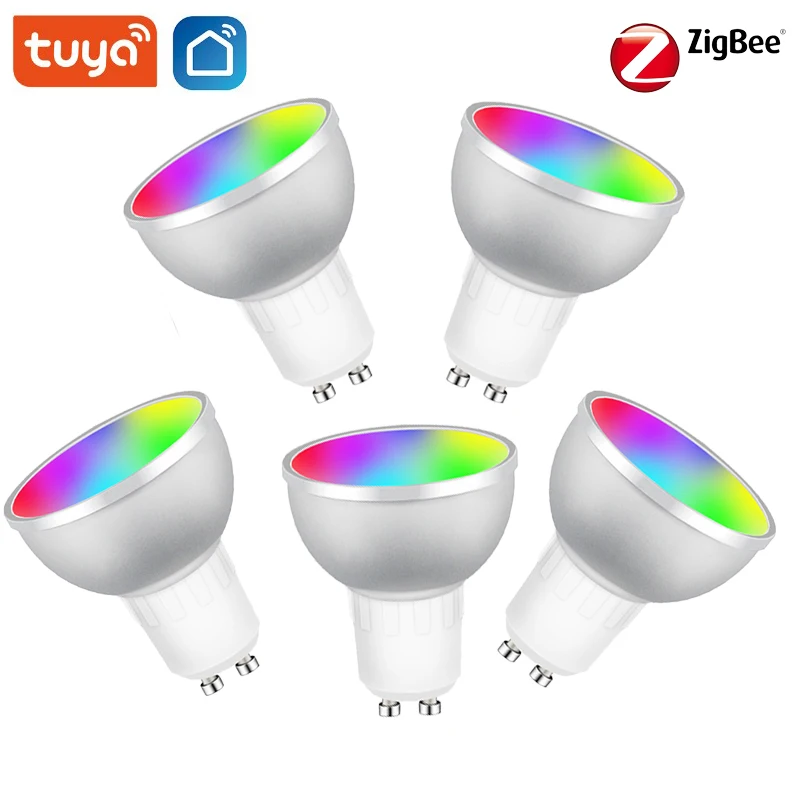 Умная Светодиодная лампа Tuya GU10 Zigbee 3 0 5 Вт RGBCW светильник работает с Alexa Echo Plus Google