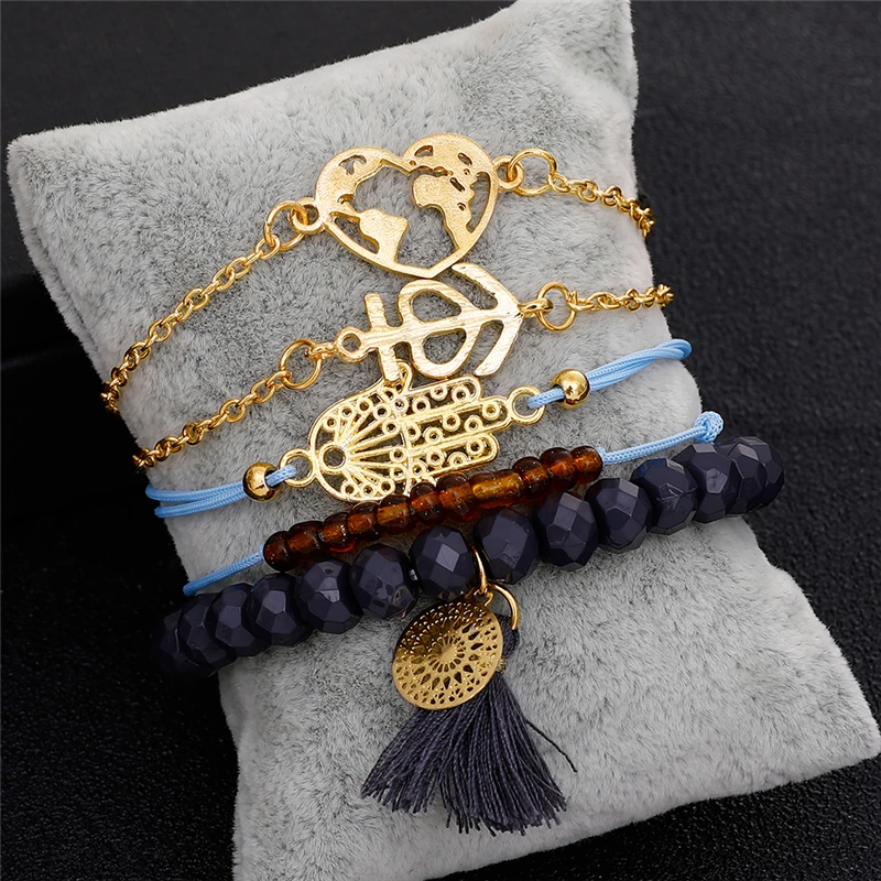 5 шт./компл. женские плетеные браслеты с бусинами и кисточками|Браслеты шармами| |