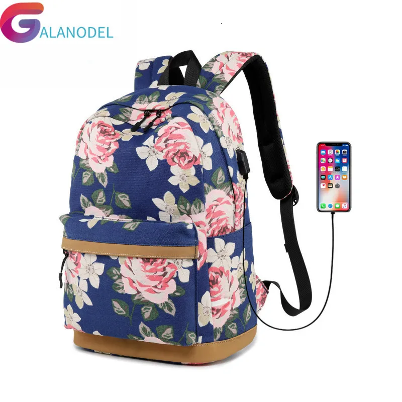 

Women External USB Charge Backpack Canvas travel Backpack Female Mochila Escolar Girls Laptop Backpack School Backpack teenager