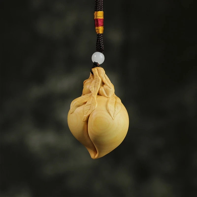 

6 см персиковая скульптура из ящика резьба по дереву фруктовая статуя китайская подвеска долговечность домашний декор