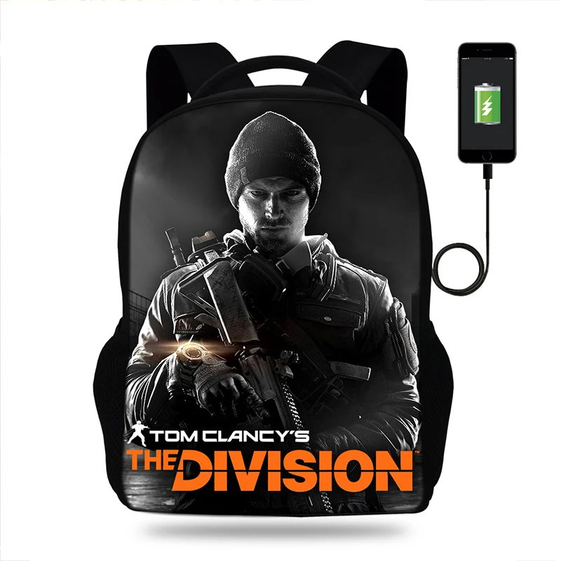 Школьные сумки игровой рюкзак Tom Clancy's The Division с принтом для подростков мальчиков