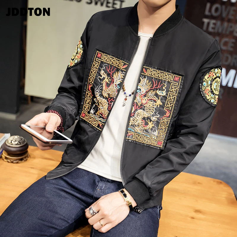 JDDTON Мужская куртка с вышивкой весна осень халат дракона верхняя одежда ветровка