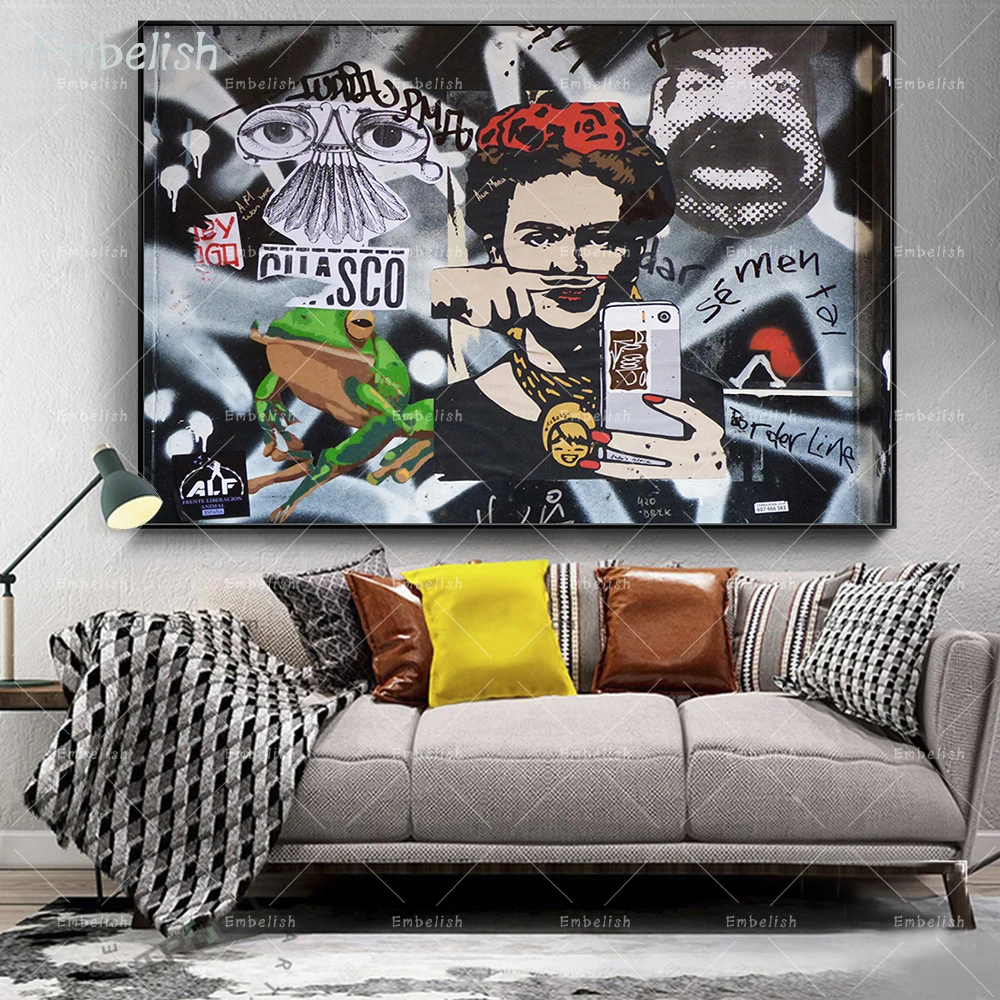 

Embelish 1 Pieces Large Size Street Artworks For Living Room Portrait Graffiti Wall Art Posters Home Decor HD Canvas Paintings
