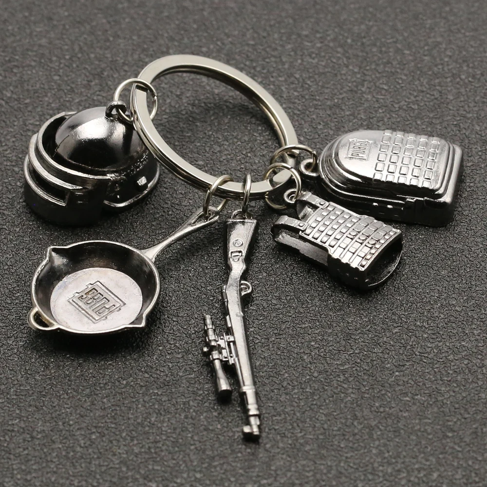 5 Pcs Set PUBG брелок Playerunknowns Battlegrounds рюкзак Броня шлем Pan 98k вспышка пистолет брелок кольцо армейские украшения - Цвет: 5 Pcs Set