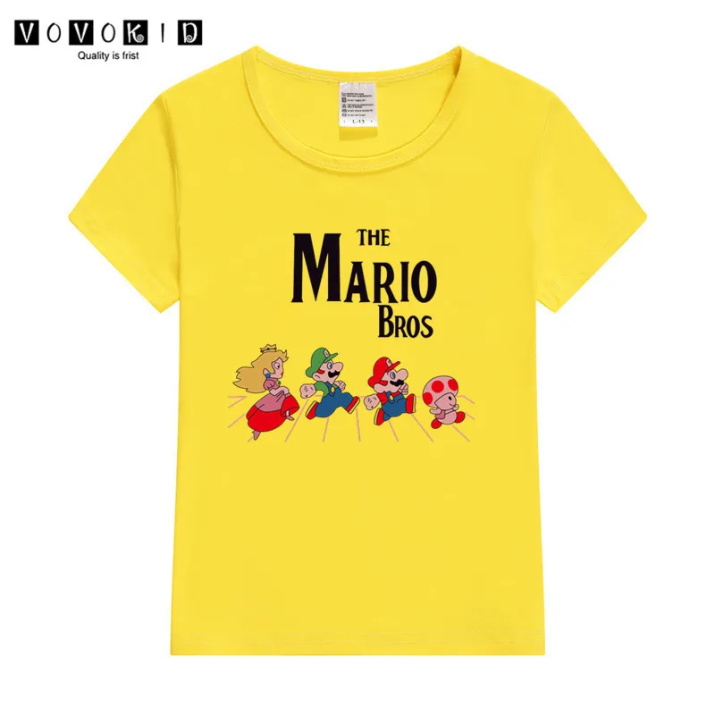 Забавная футболка с принтом «Super Mario Bros» для маленьких девочек и мальчиков, Детская летняя футболка с принтом «Король льва», рубашка на День Благодарения - Цвет: T125F-yellow