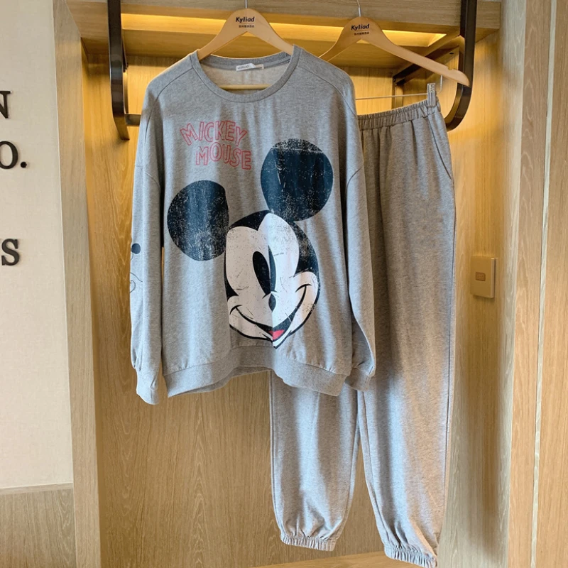 Disney Mickey Mouse Cute Kawaii Pajama Sets Autumn Spring Women Crewneck Long Sleeve Loose Christmas Pajamas Ladies Sleepwear