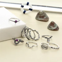 summer geometric purple diamond gem hollow joint ring 10 pcsset for women girls personality jewellery wholesale