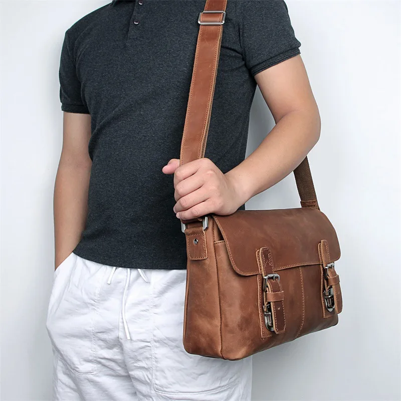 Nesitu High Quality Brown Vintage 100% Thick Genuine Crazy Horse Leather Cross Body Men Messenger Bags Male Shoulder Bag M6002 | Багаж и
