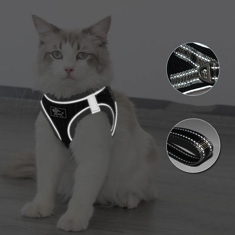 

Breathable Cat Harness and Leash Escape Proof Pet Clothes Kitten Puppy Dogs Vest Adjustable Easy Control Reflective Cat Harness