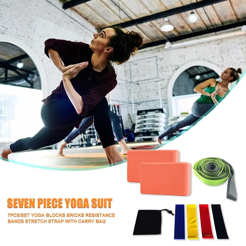 

Durable Yoga Belts Multi-function 7pcs/set Yoga Blocks Bricks Resistance Bands Stretch Belt Strap with Carry Bag